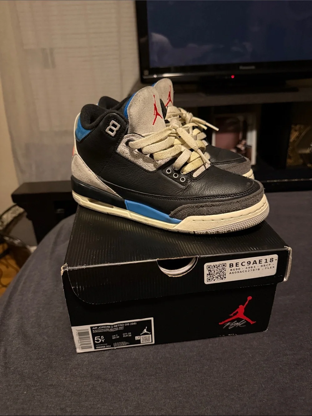 Jordan Men's Sneakers - Black Gray Blue with Cream Laces